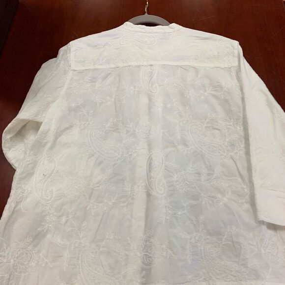 JM Collection White Cotton Paisley Embroidered Button Down Shirt sz 18 - Picture 4 of 4